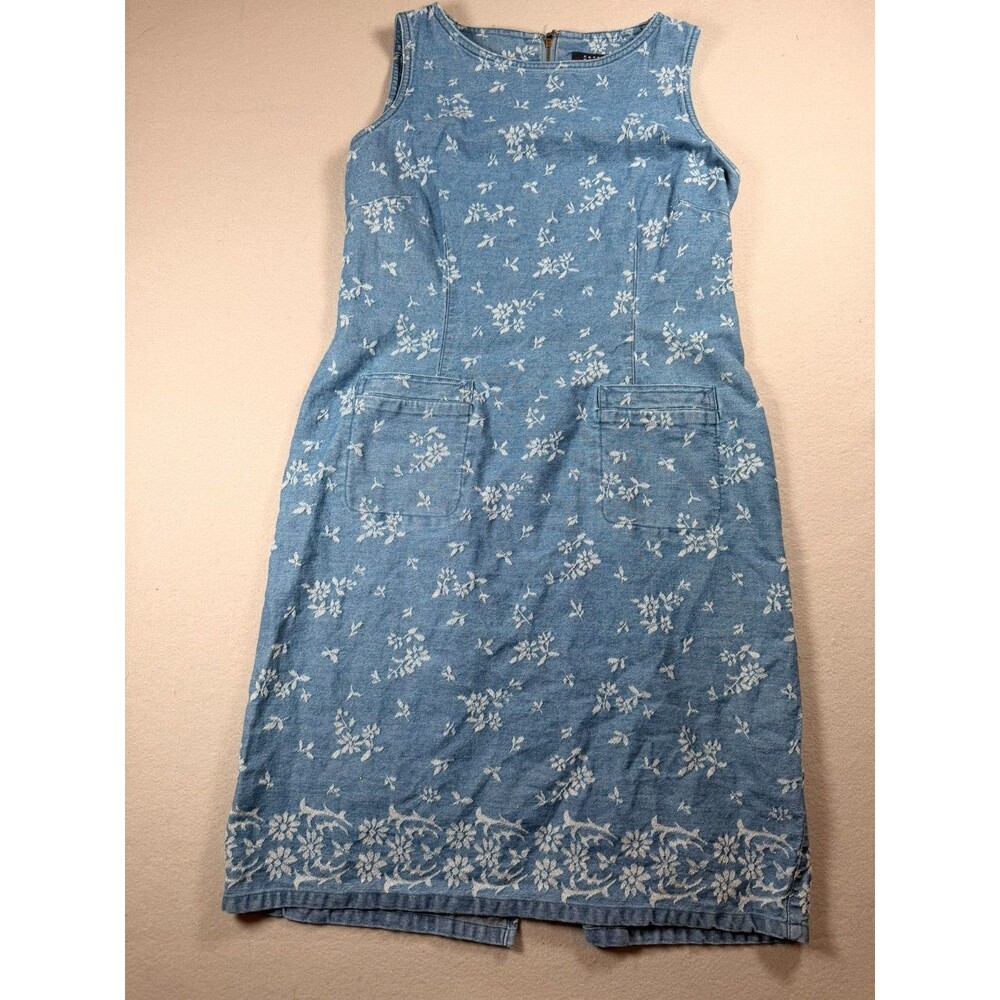 Size 10 Vintage Crazy Horse Liz Claiborn Denim sleeveless floral jean dress